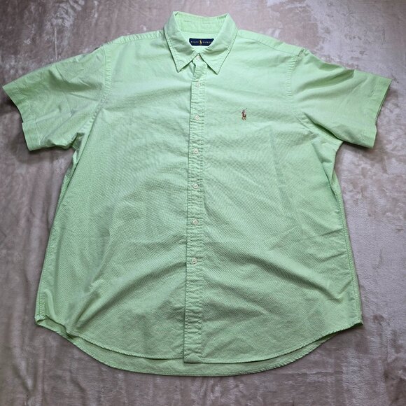 COPY - RALPH LAUREN MENS XXL SOLID GREEN SHORT SLEEVE BUTTON DOWN DRESS SHIRT - Picture 1 of 8